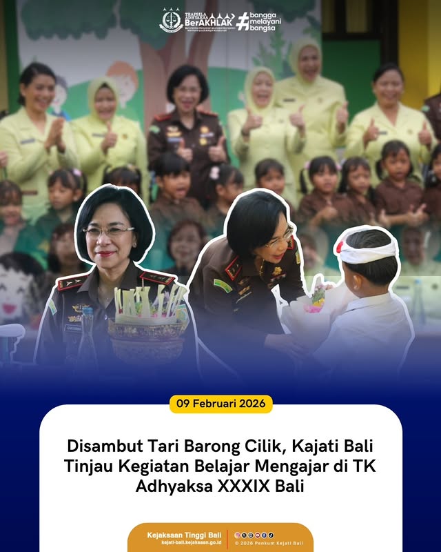 Disambut Tari Barong Cilik, Kajati Bali Tinjau Kegiatan Belajar Mengajar di TK Adhyaksa XXXIX Bali