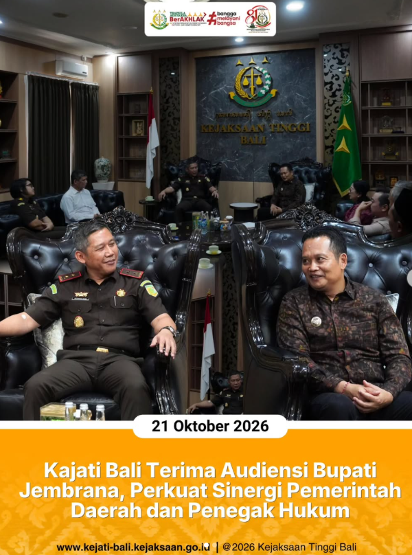 Kajati Bali Terima Audiensi Bupati Jembrana, Perkuat Sinergi Pemerintah Daerah dan Penegak Hukum