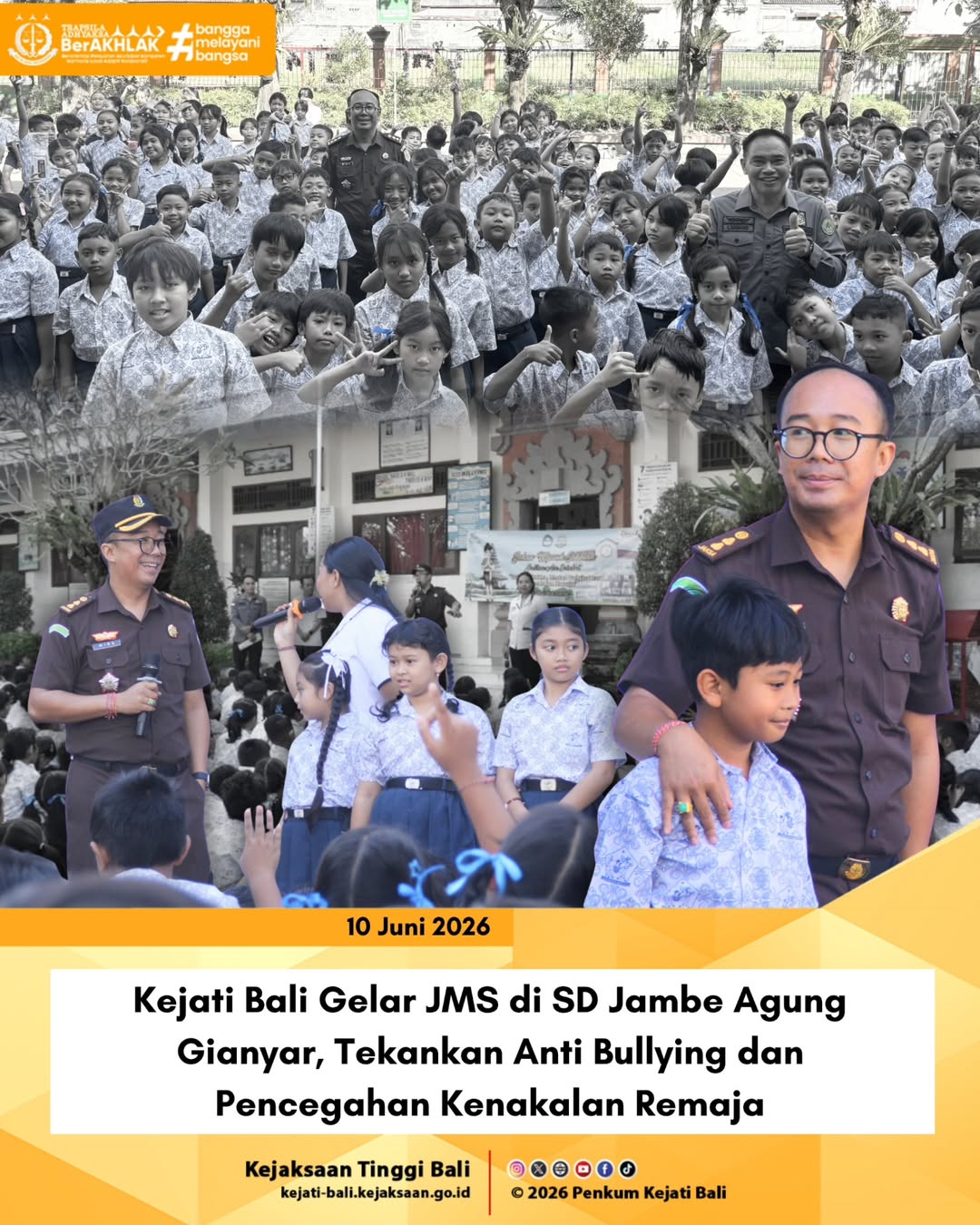 Kejati Bali Gelar JMS di SD Jambe Agung Gianyar, Tekankan Anti Bullying dan Pencegahan Kenakalan Remaja