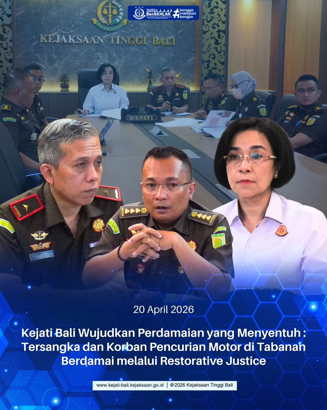 Kejati Bali Wujudkan Perdamaian yang Menyentuh : Tersangka dan Korban Pencurian Motor di Tabanan Berdamai melalui Restorative Justice