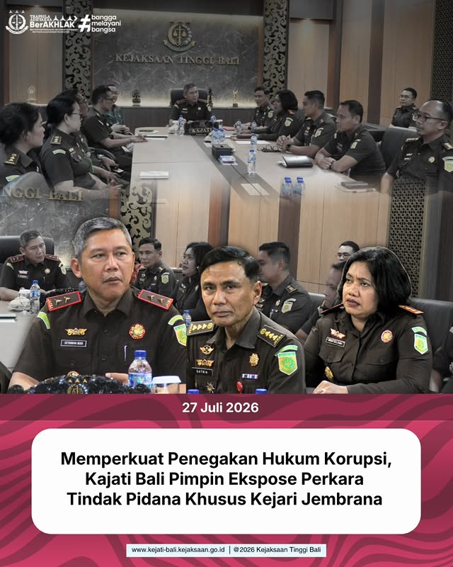 Memperkuat Penegakan Hukum Korupsi, Kajati Bali Pimpin Ekspose Perkara Tindak Pidana Khusus Kejari Jembrana