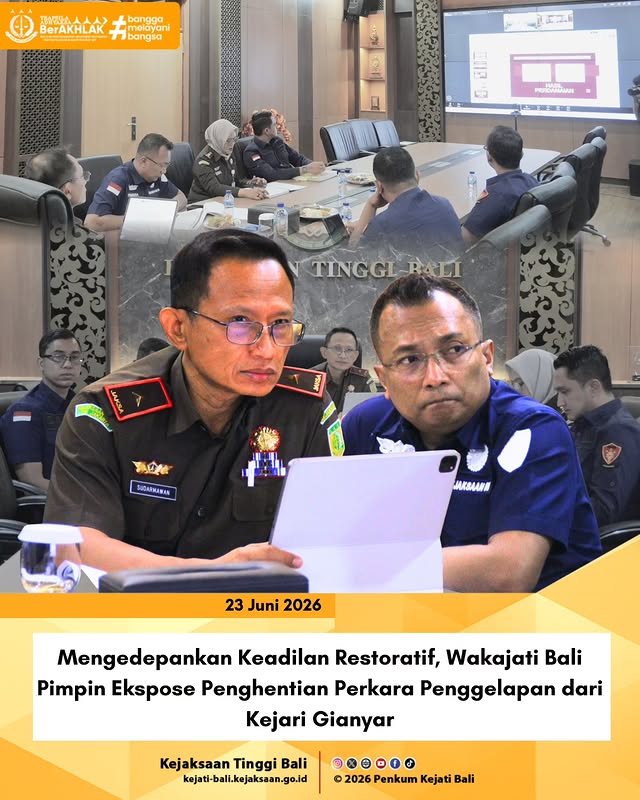 Mengedepankan Keadilan Restoratif, Wakajati Bali Pimpin Ekspose Penghentian Perkara Penggelapan dari Kejari Gianyar