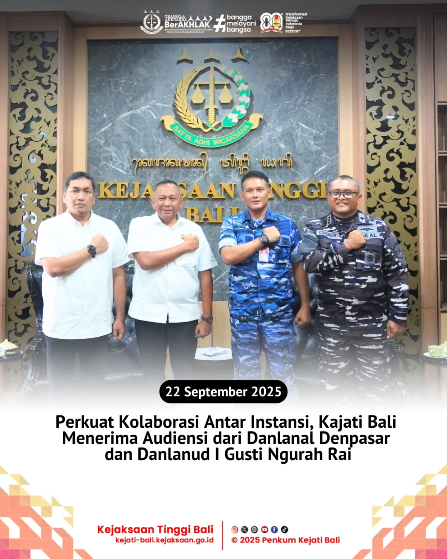 Perkuat Kolaborasi Antar Instansi, Kajati Bali Menerima Audiensi dari Danlanal Denpasar dan Danlanud I Gusti Ngurah Rai
