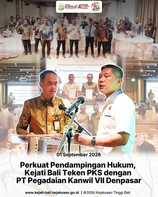 Perkuat Pendampingan Hukum: Kejati Bali Teken PKS dengan Pegadaian Kanwil VII Denpasar