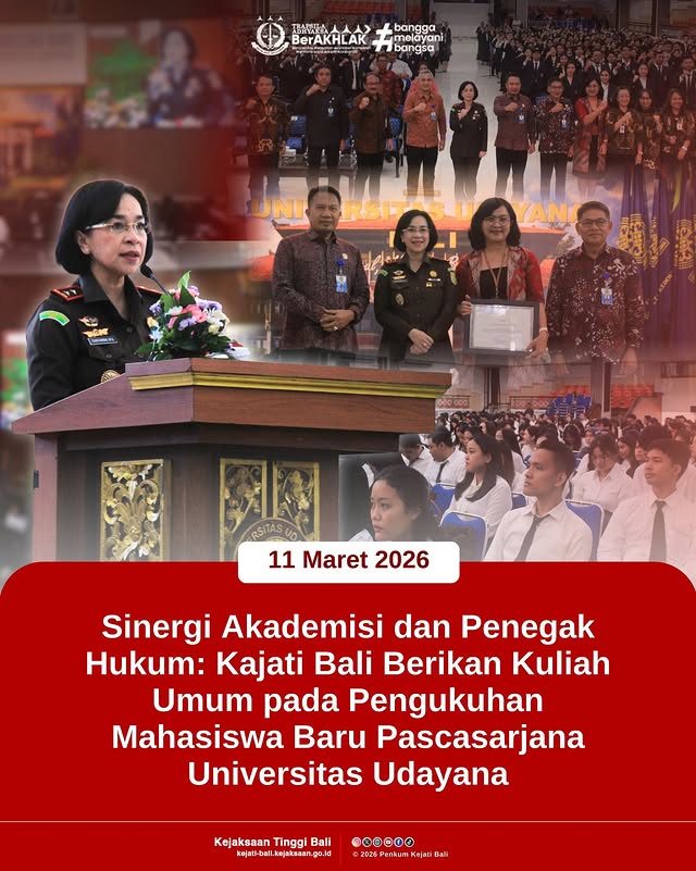 Sinergi Akademisi dan Penegak Hukum: Kajati Bali Berikan Kuliah Umum pada Pengukuhan Mahasiswa Baru Pascasarjana Universitas Udayana
