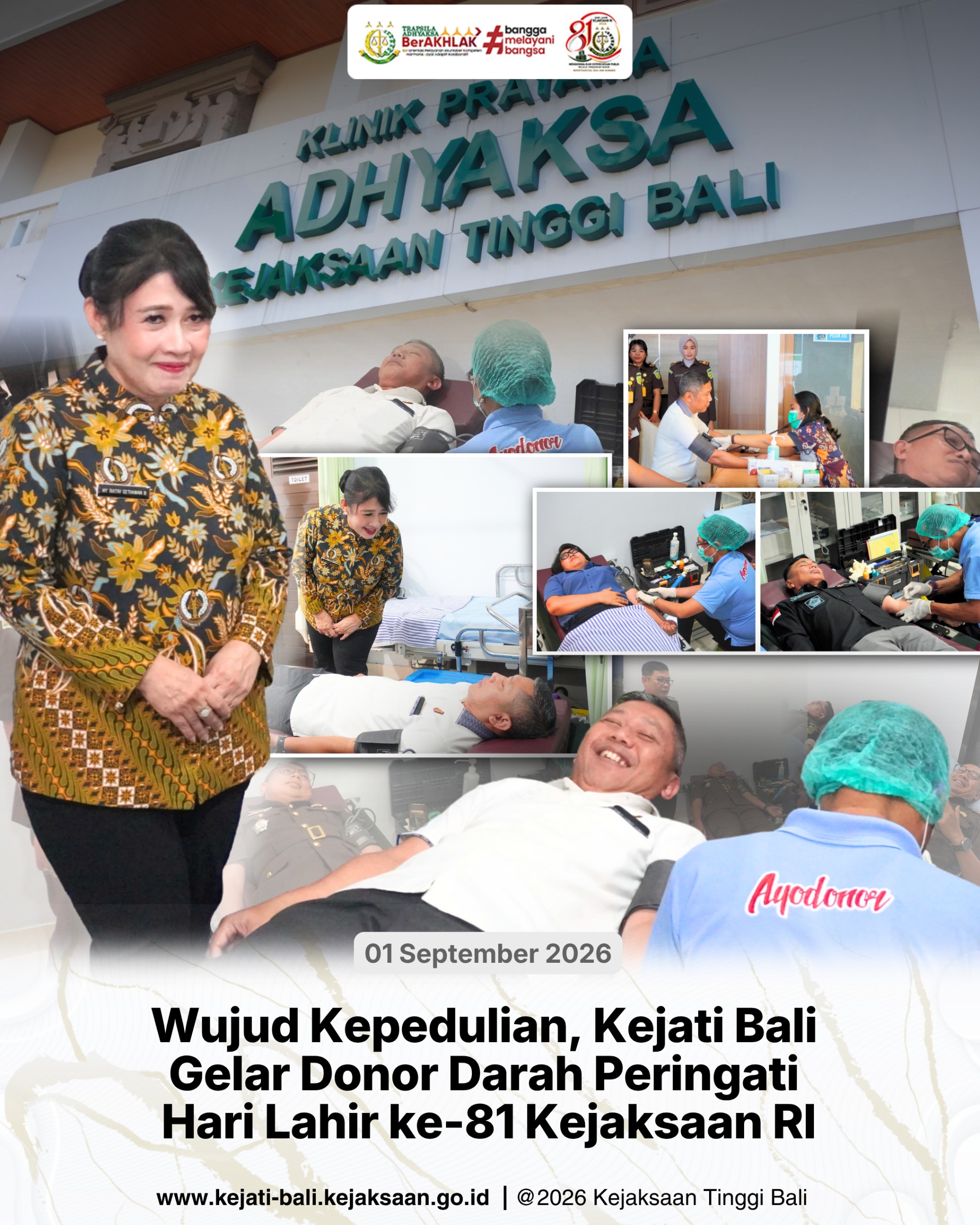 Wujud Kepedulian, Kejati Bali Gelar Donor Darah Peringati Hari Lahir ke-81 Kejaksaan RI